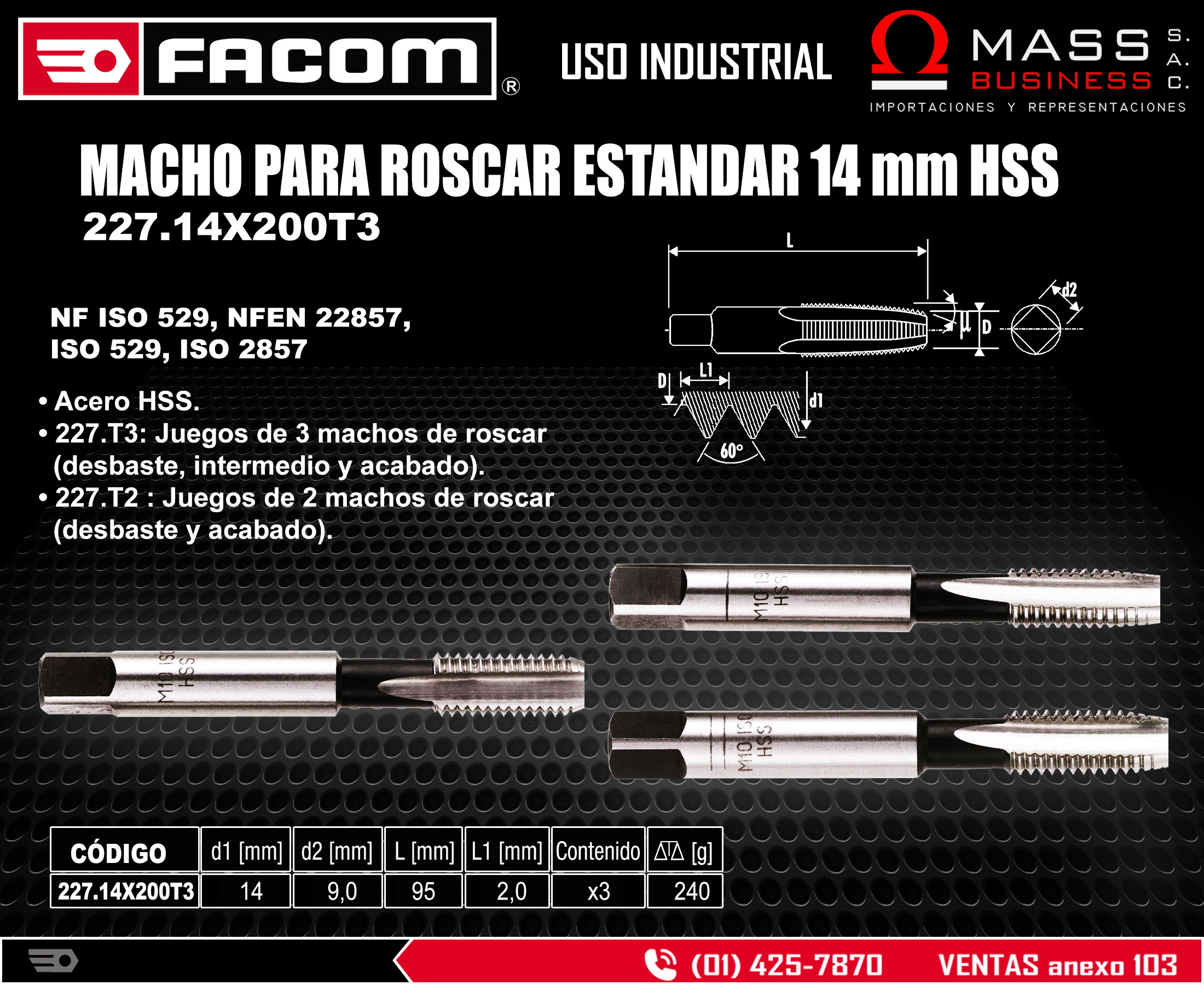 MACHO PARA ROSCAR ESTANDAR 14 Mm HSS